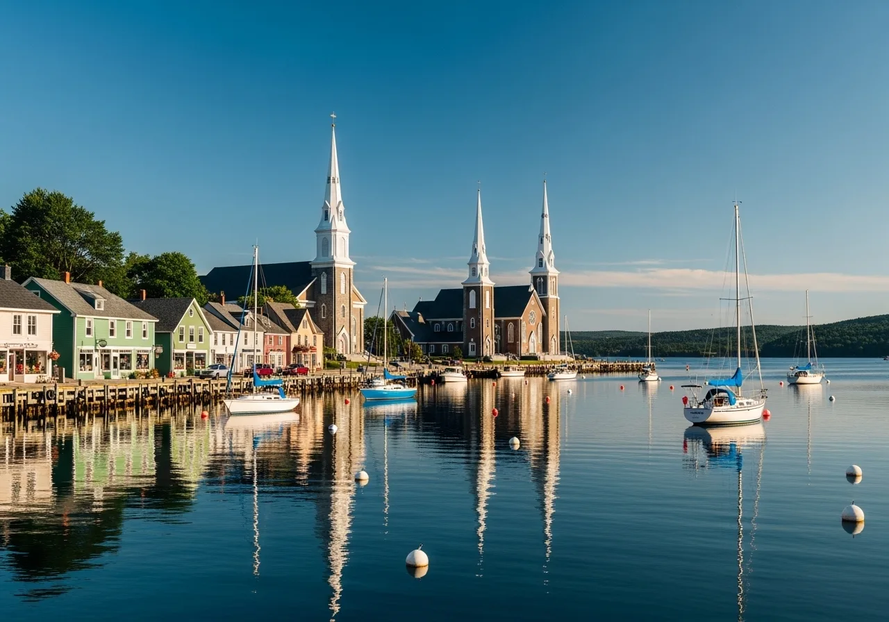 Watercolor illustration of Mahone Bay, Nova Scotia